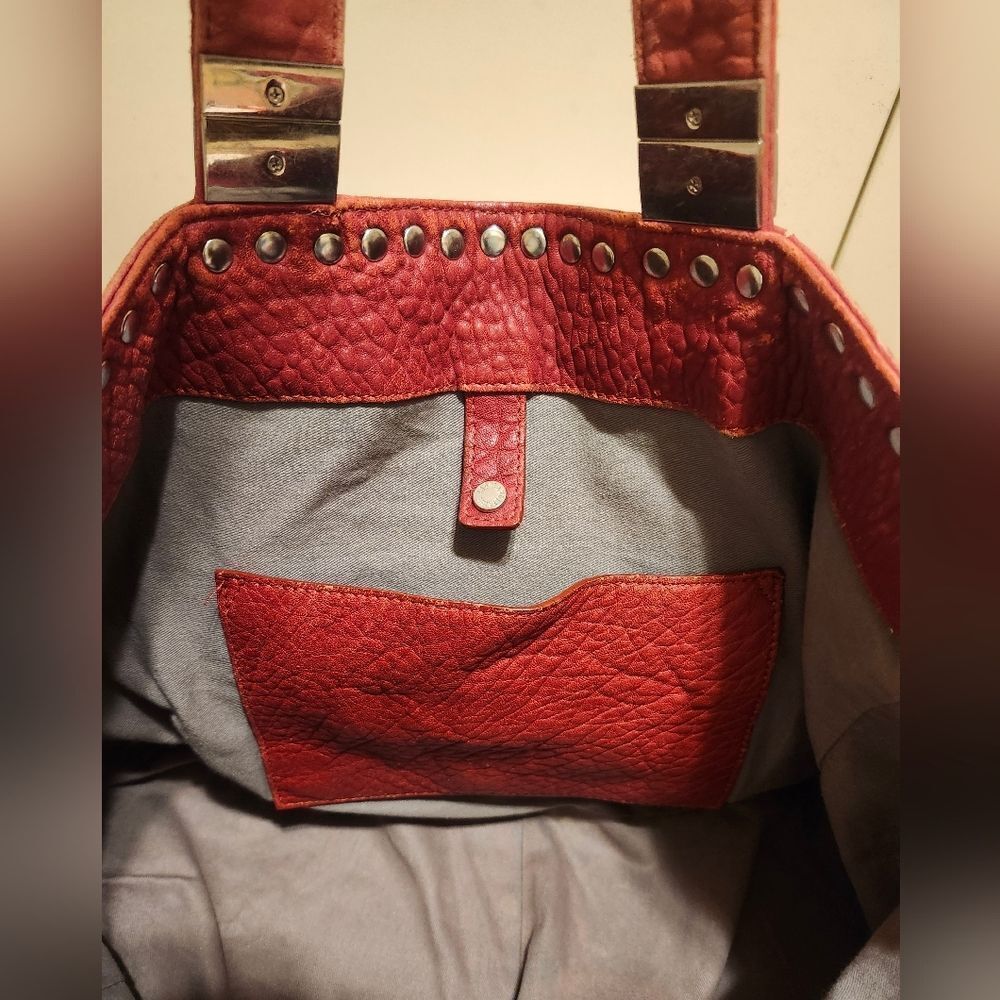 Zadig & Voltaire Red Pebbled Leather Silver Rock Stud Trim Handbag/Tote Ret.$695 - Picture 11 of 15